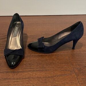 Prevata Women’s Navy Suede and Black Patent Leather Toe Pumps Size 9